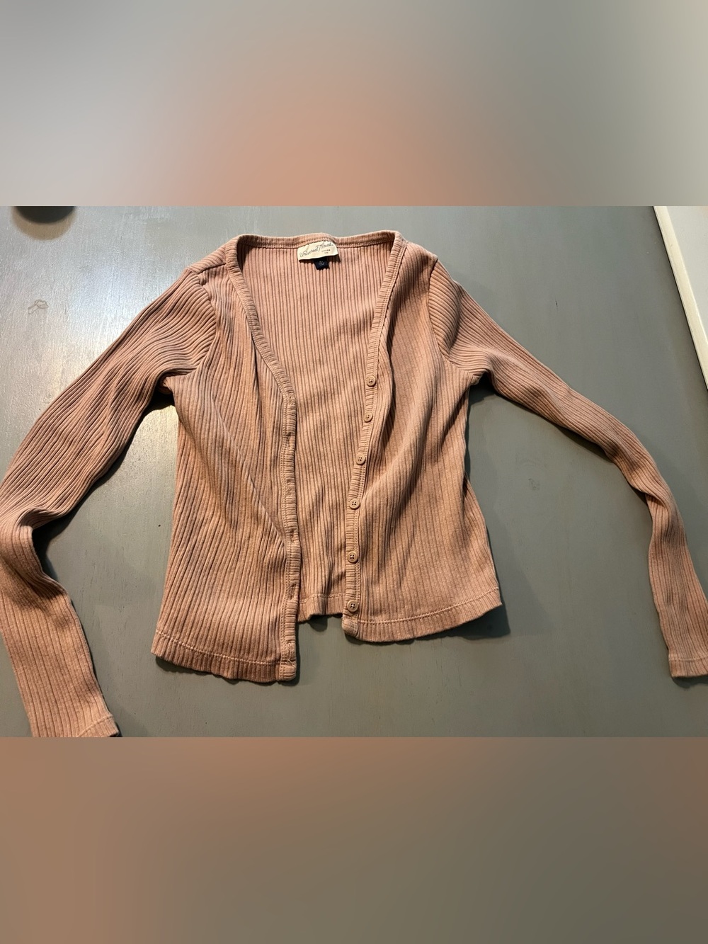Universal Thread Cotton Ribbed Button-Front Cardigan, Dusty Rose/Mauve, XS